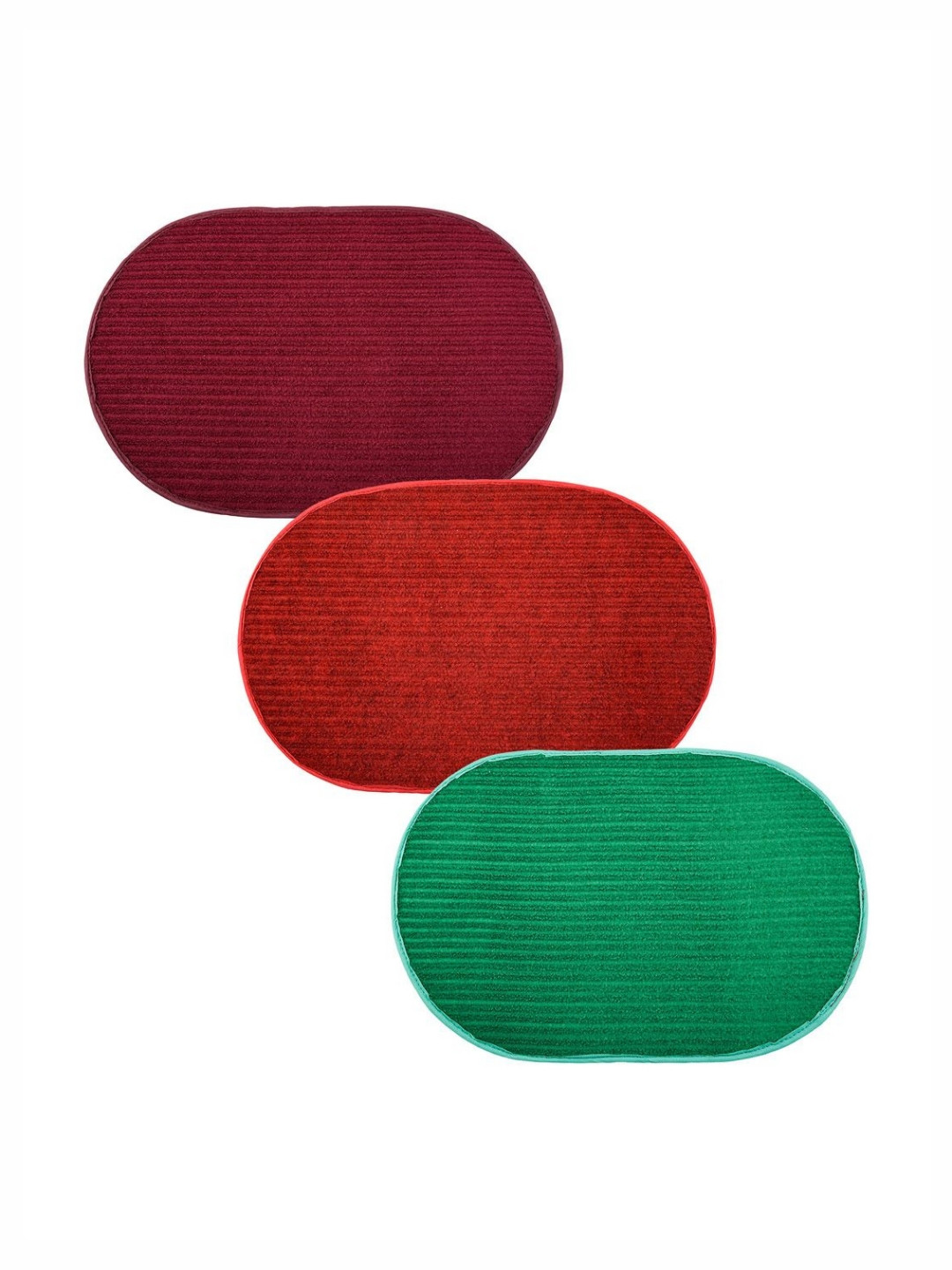 Aura Red & Green 3 Pieces Wool Anti-Skid Doormats