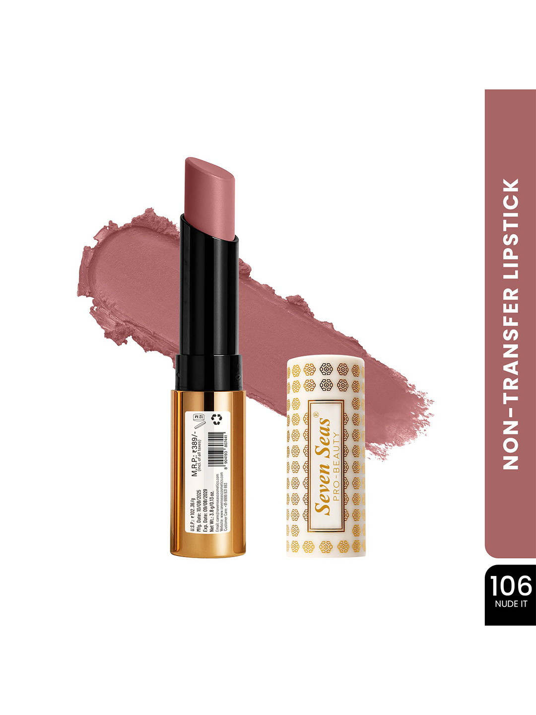 Seven Seas Velvet Shot Long Lasting Bullet Lipstick 3.8 g- Nude It - 106