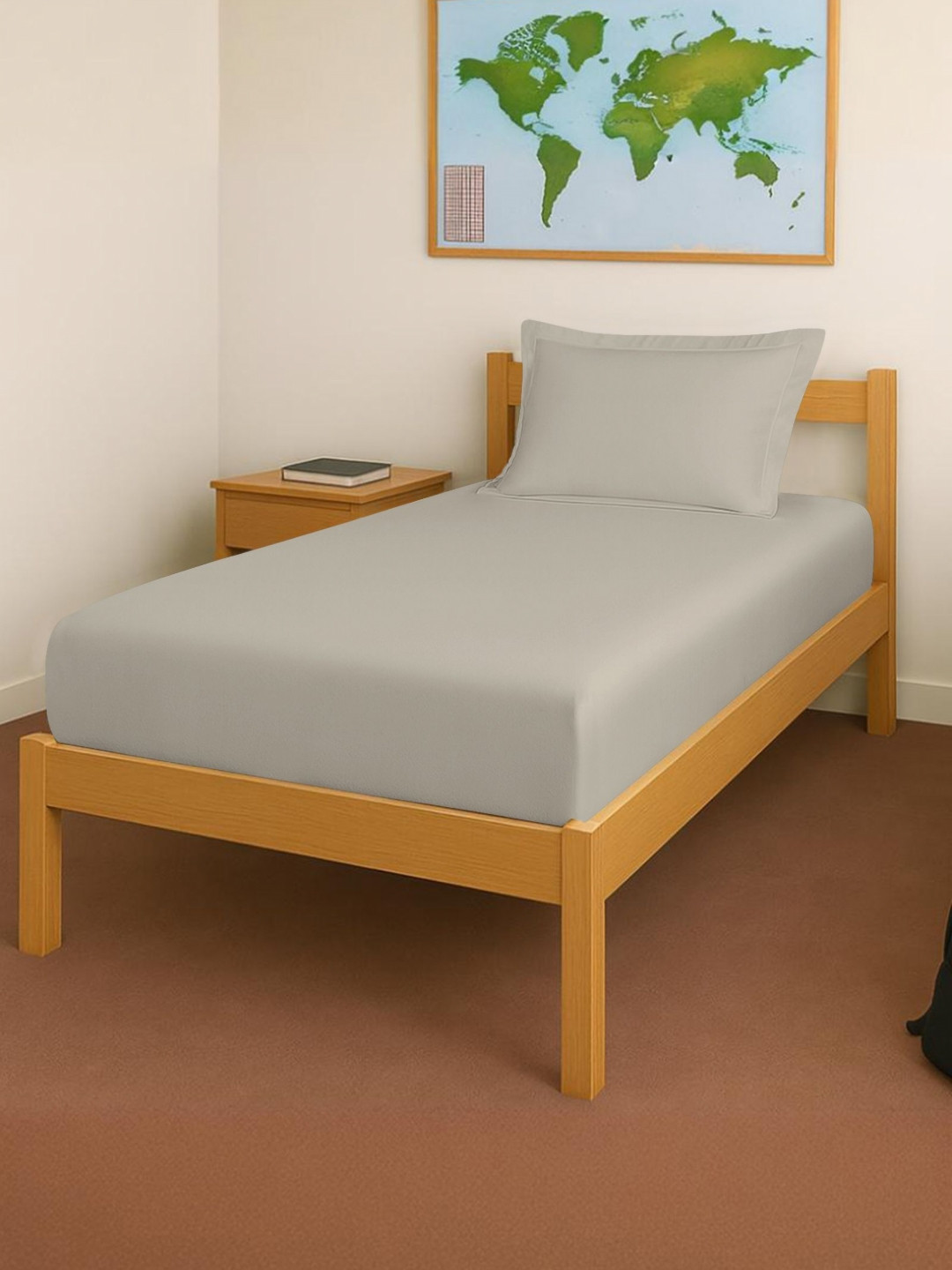 PIZUNA LINENS linens Taupe 400 TC Pure Cotton Fitted Single Bedsheet Set-0.99 m x 1.98 m