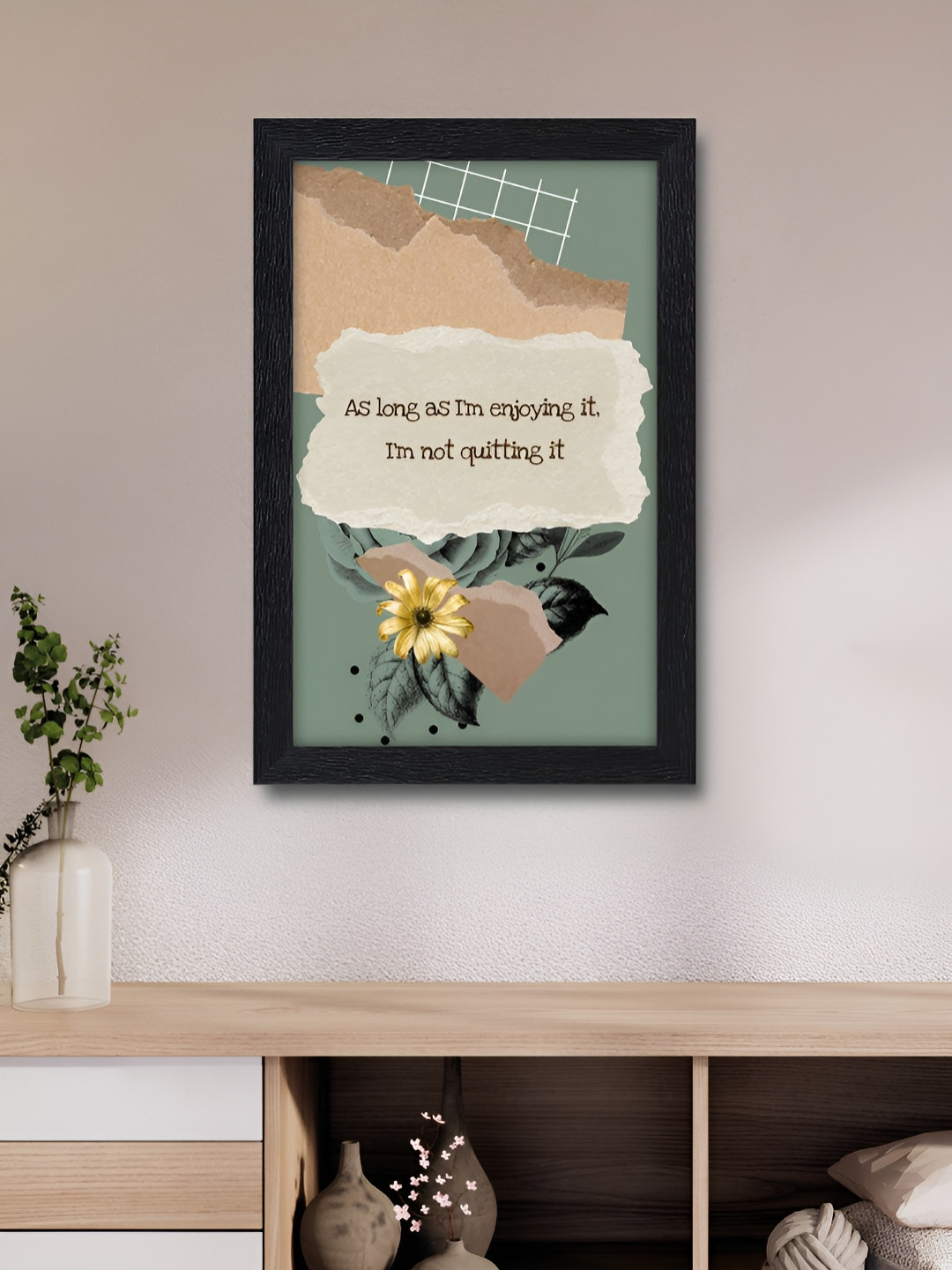 RANDOM Green & Beige Motivational Quote Printed Synthetic Wood Wall Frame