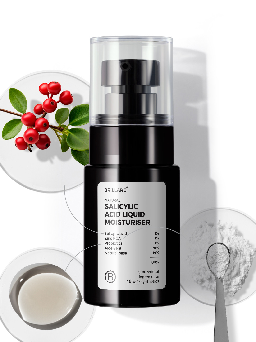 BRILLARE 100% Natural Salicylic Acid Liquid Moisturiser with Aloevera & Zinc PCA - 30 ml