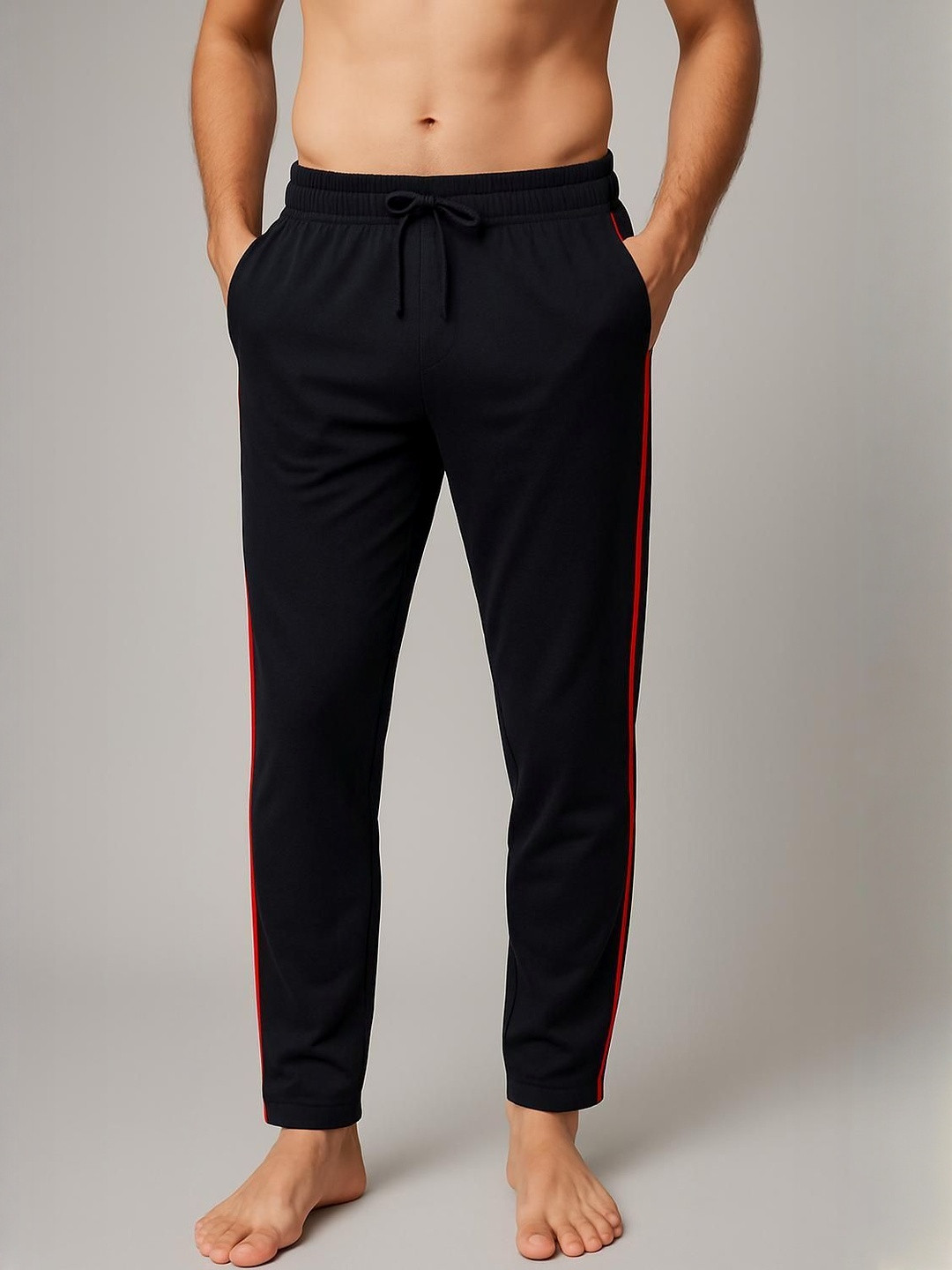 Apraa & Parma Men Navy Blue Solid Nylon Track Pant With Side Stripes