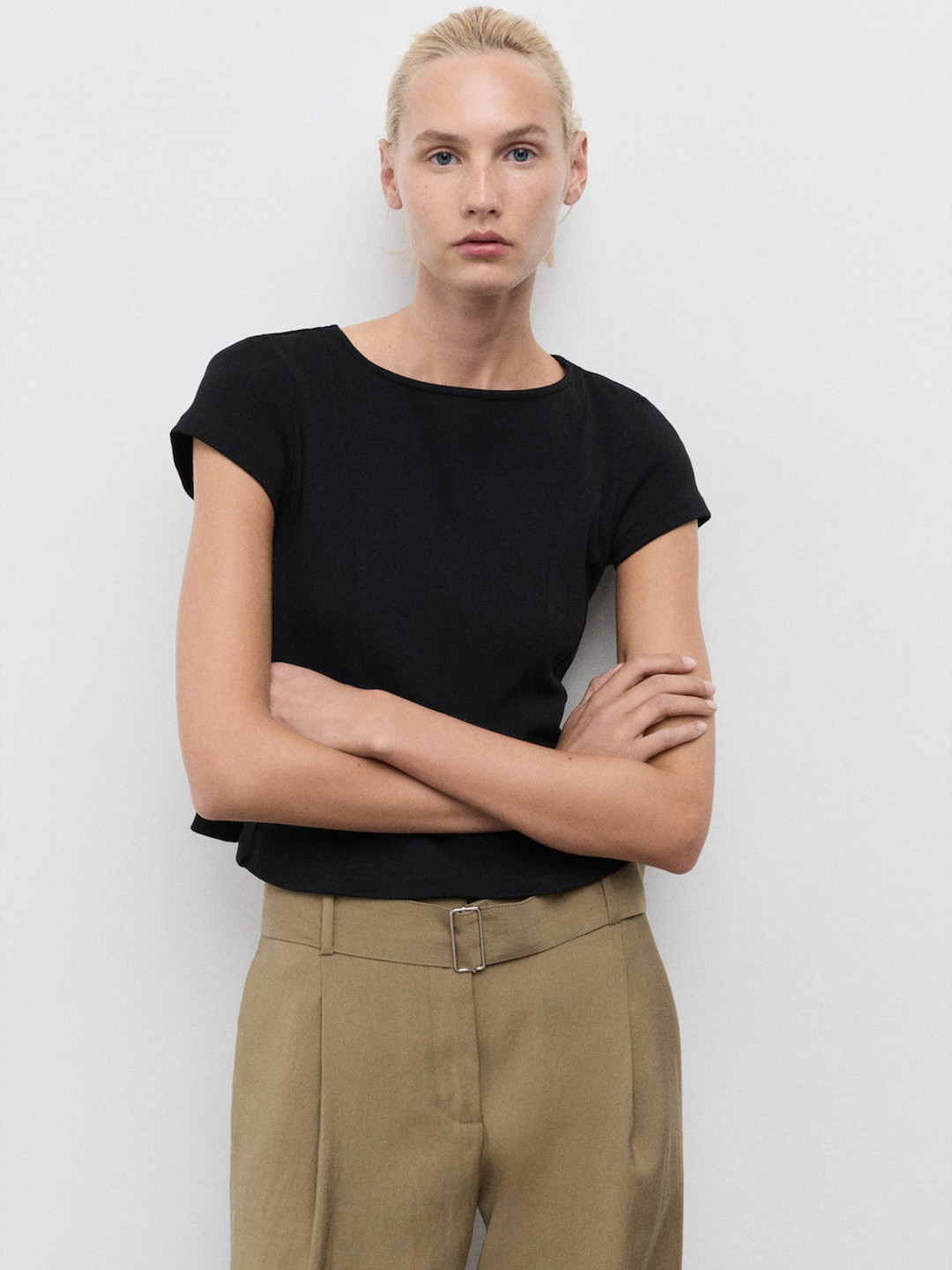 MANGO Ribbed Paneled A-line Top