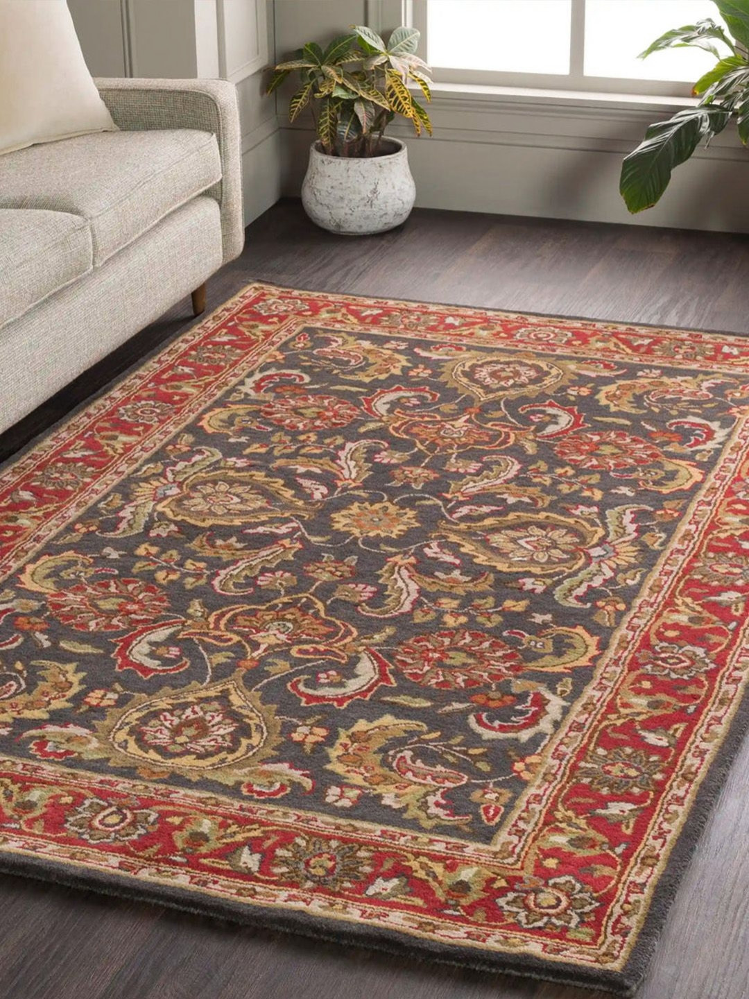 Surya Living Brown & Red Anti-Skid Woolen Carpet