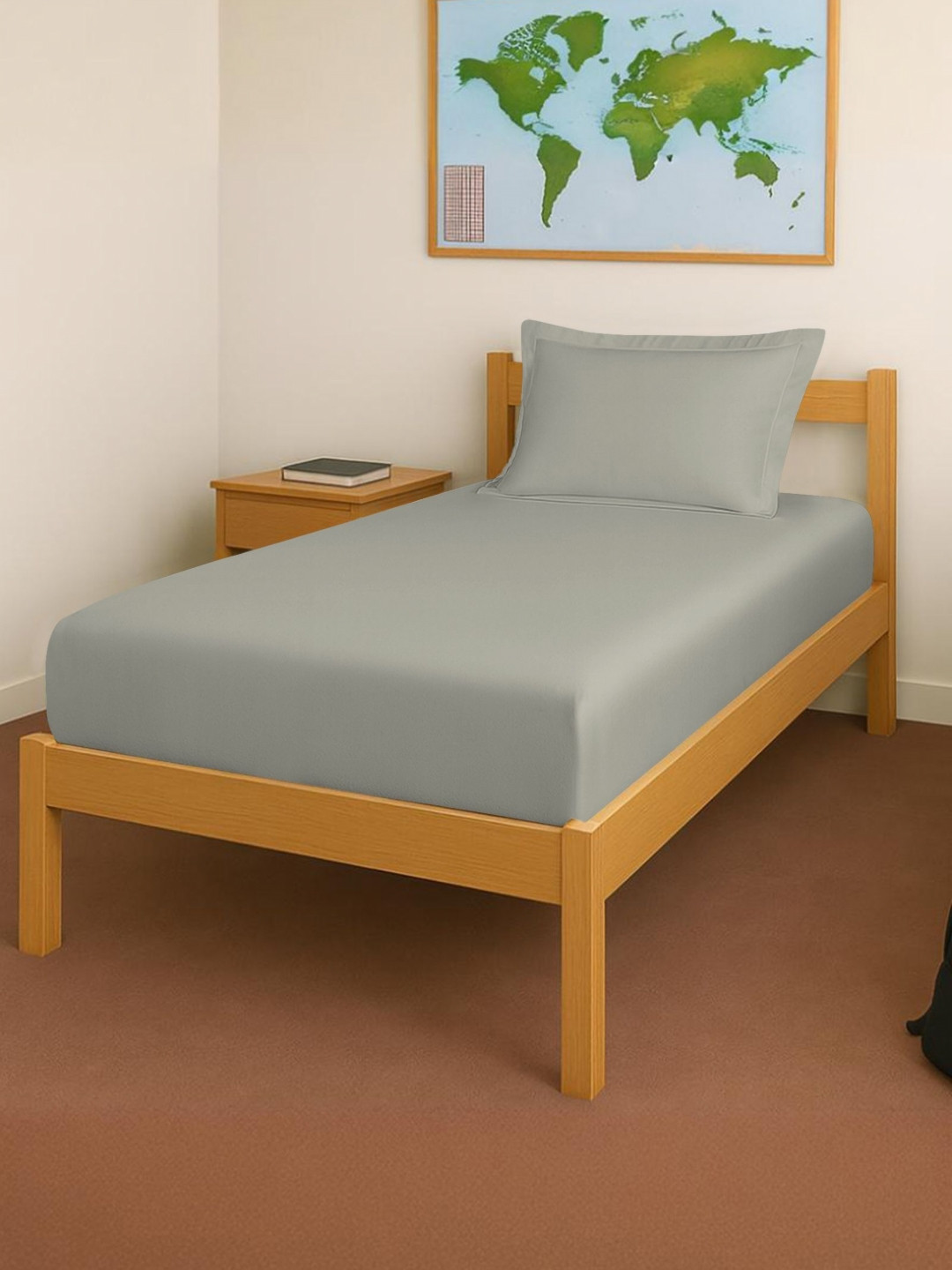 PIZUNA LINENS Silver-Toned 400 TC Single Bedsheet with 1 Pillow Covers