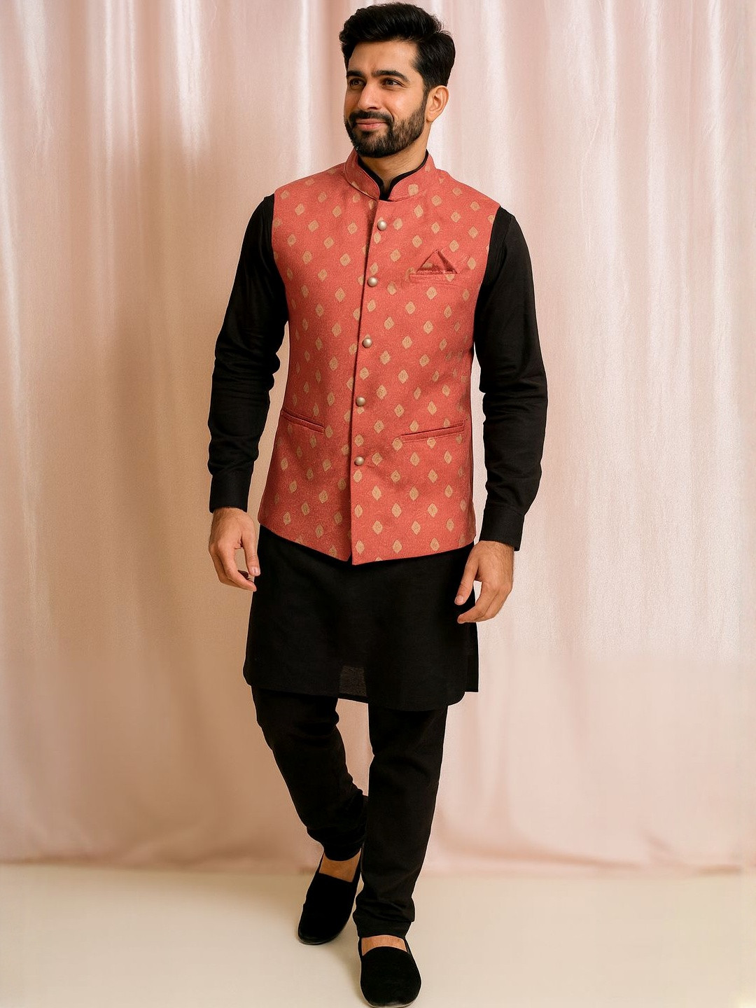 SHAHI ACHKAN Men Woven Design Nehru Jacket