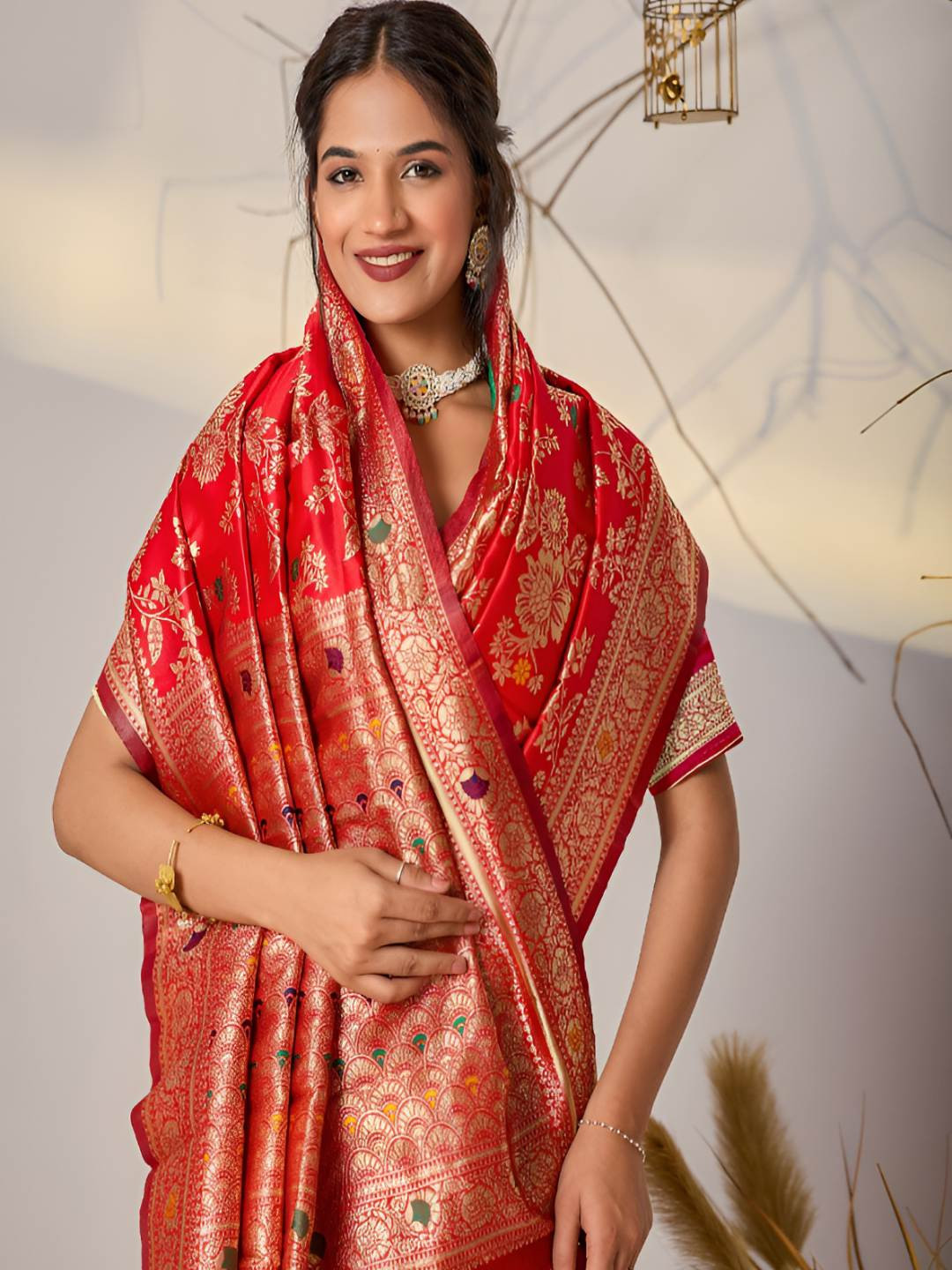 TINA FASHION Floral Design Heavy Work Banarasi Saree
