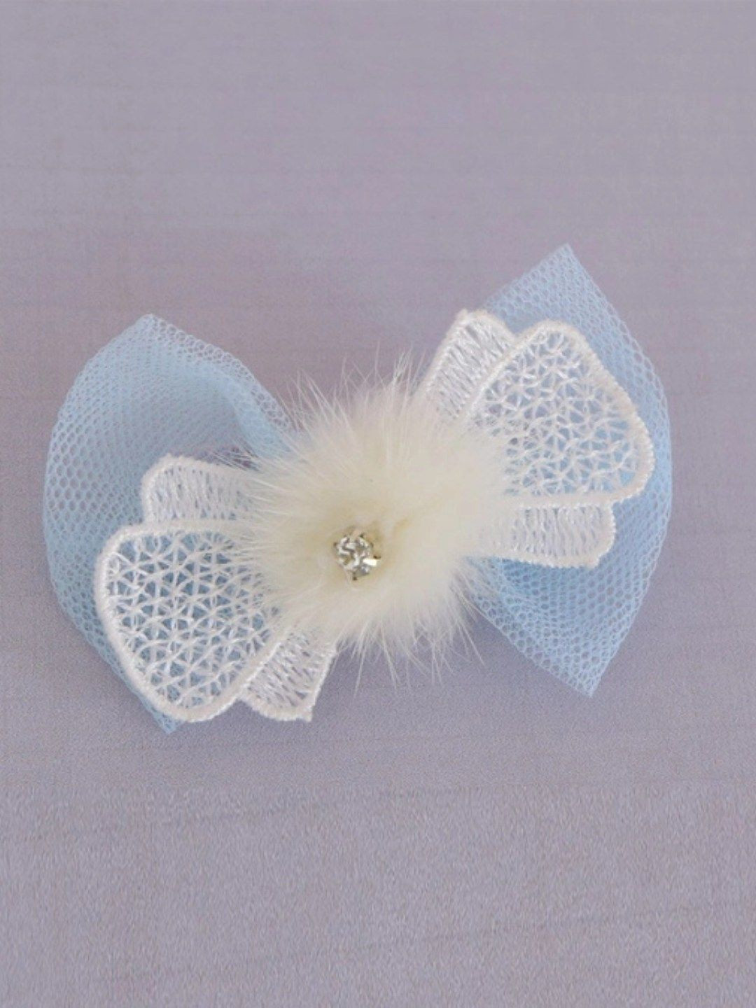 Bling Orn Girls Bow Hair Clip With Furry Pompom