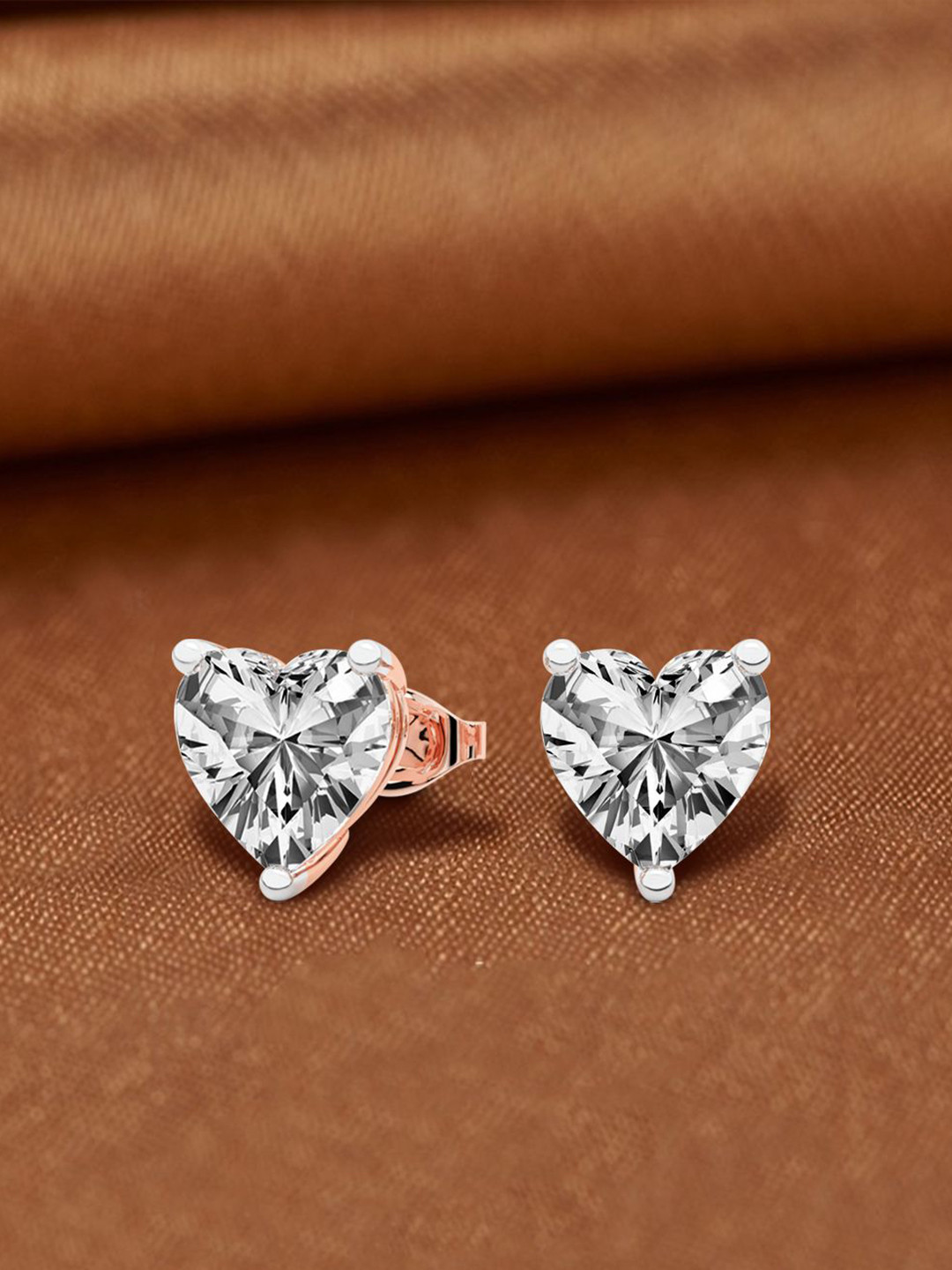 Sparkles Women 14Kt Gold Heart Solitaire Stud Earrings With 2Kt Lab Grown Diamond - 1.67g