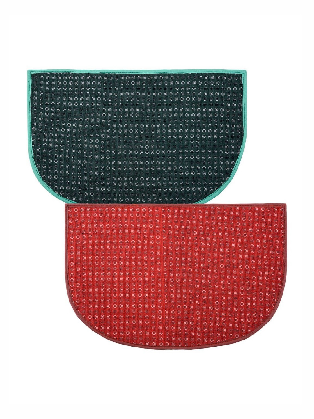 Aura Red & Green 2 Pieces D-Shap Woolen Anti-Skid Doormats
