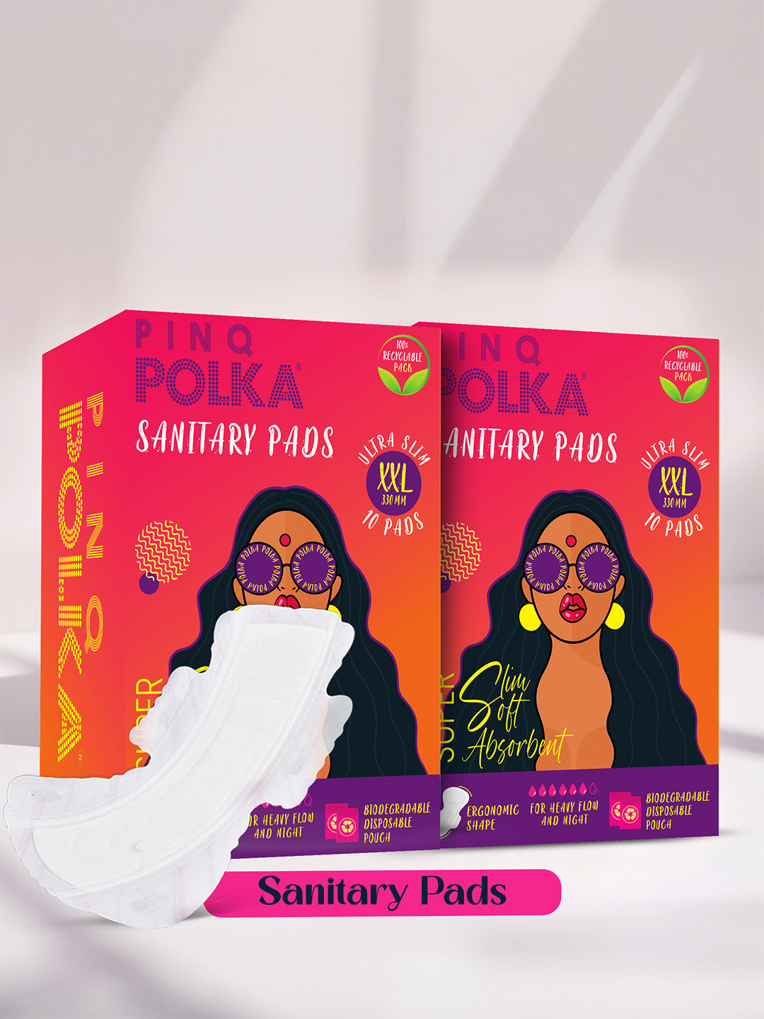 PINQ POLKA Set of 2 Premium Ultra Cotton Feel Sanitary Pads - XXL - 10 Pcs each