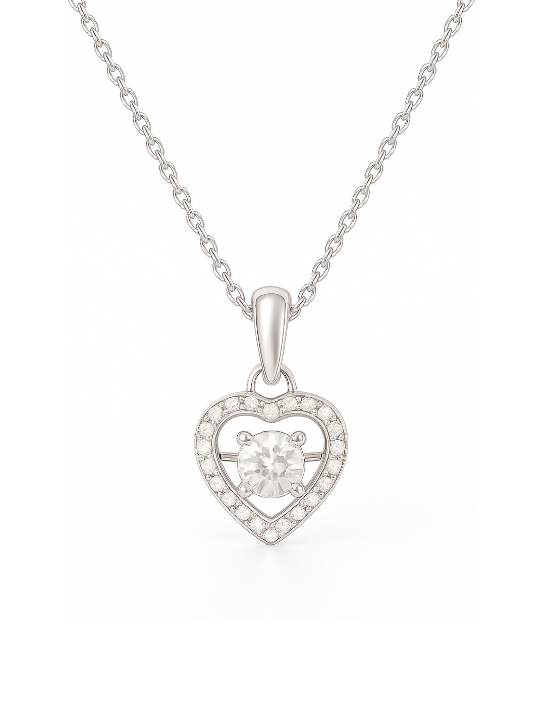 Zisthi 925 Sterling Silver Dancing Diamond Heart Pendant Necklace