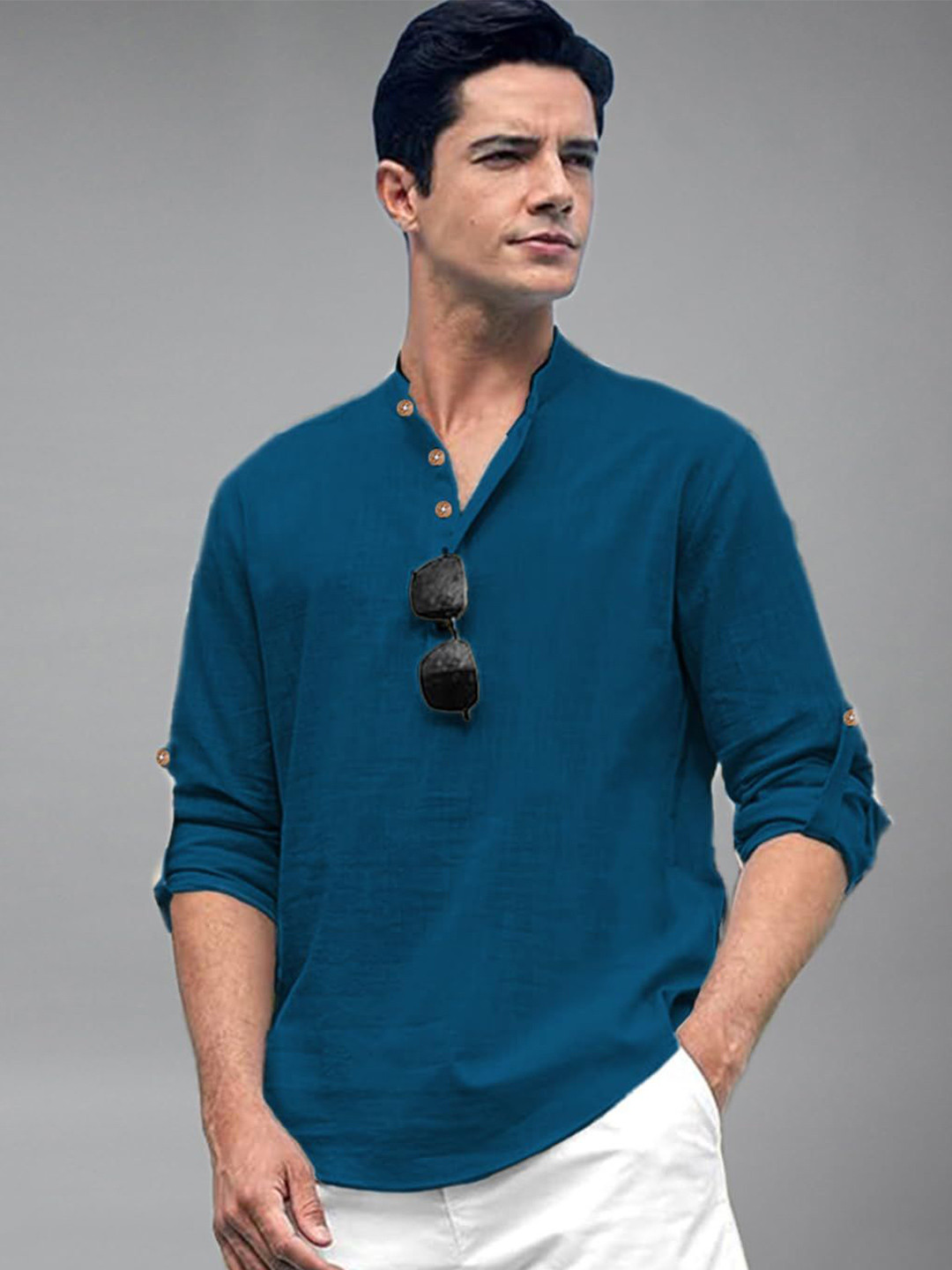 Vida Loca Men Band Collar Straight Cotton Kurta