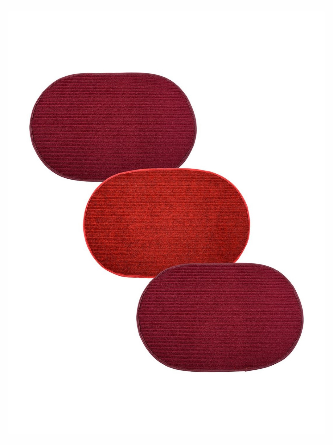 Aura Red & Maroon 3 Pieces Lining Oval Shape Woolen Anti-Skid Doormats