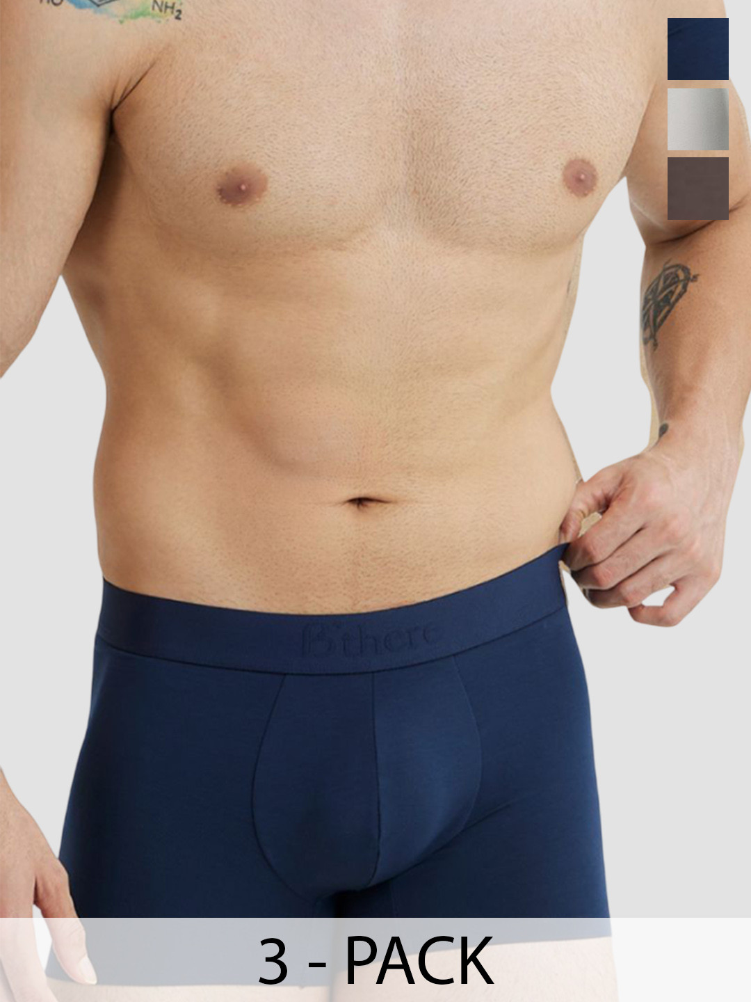 B'there Pack Of 3 Mid-Rise Seamless Trunks U001_SPB_PWH_SPG