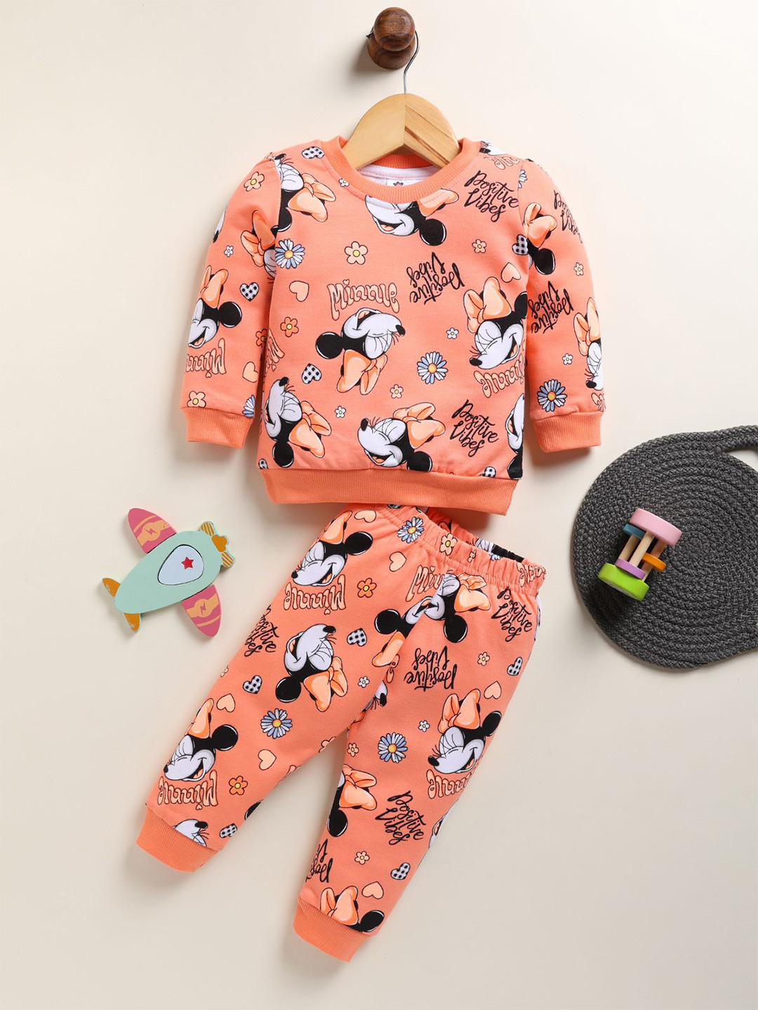 Annie Girls Minnie Mouse Printed Long Sleeves Pure Cotton Sweatshirt With Joggers