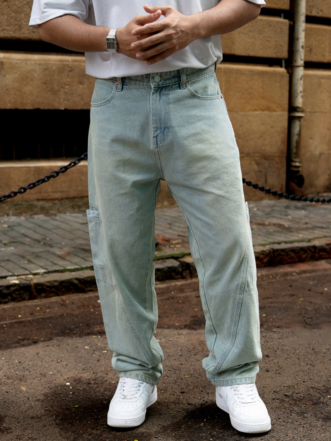 Powerlook Men Light Blue Panneled Jeans