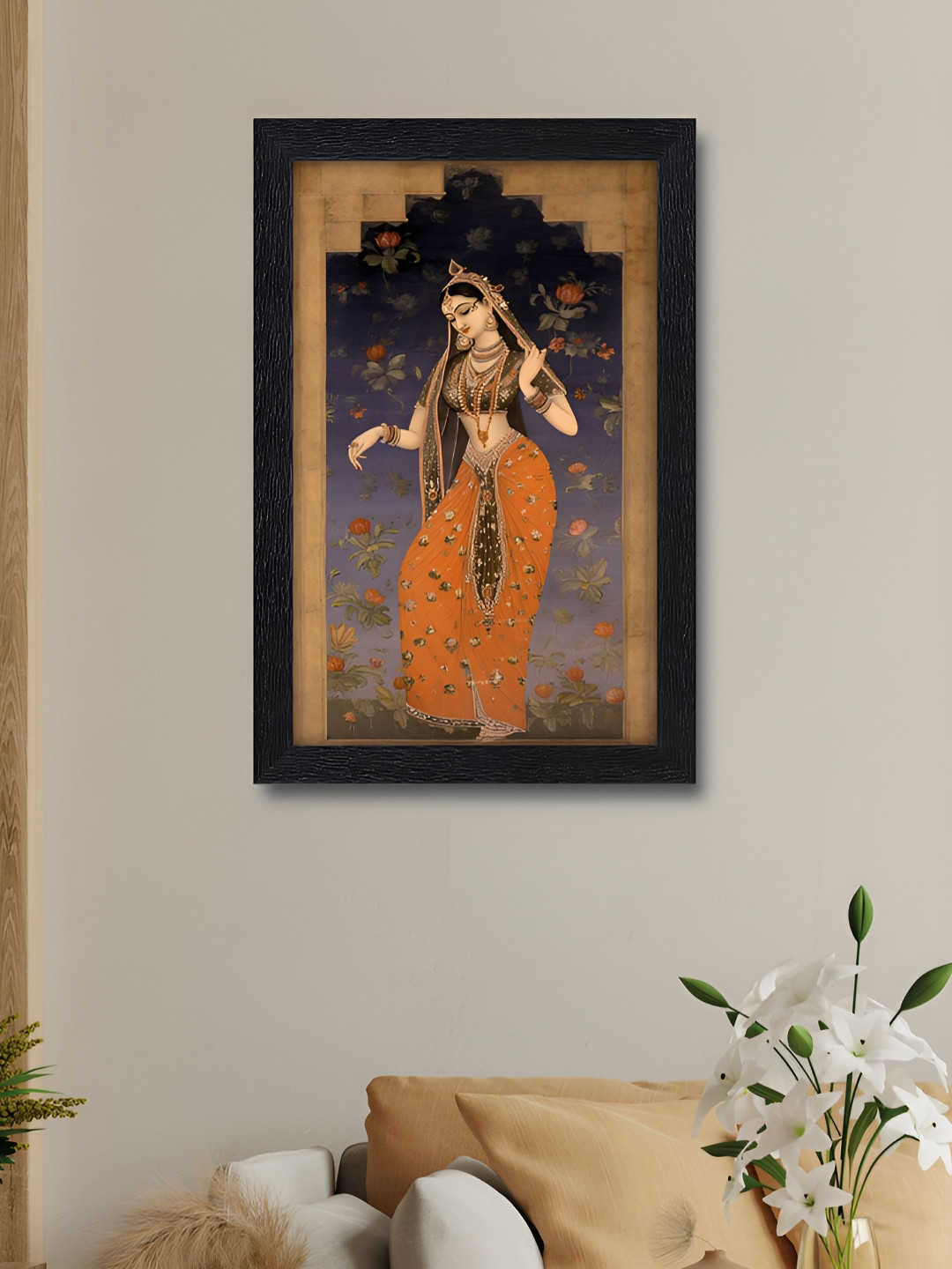 RANDOM Blue & Orange Vintage Royal Indian Lady Printed Wall Art