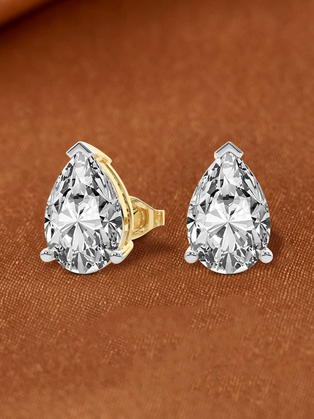 Sparkles Women 14Kt Gold Pear Solitaire Stud Earrings 2 Carat Lab Grown Diamond - 1.67g
