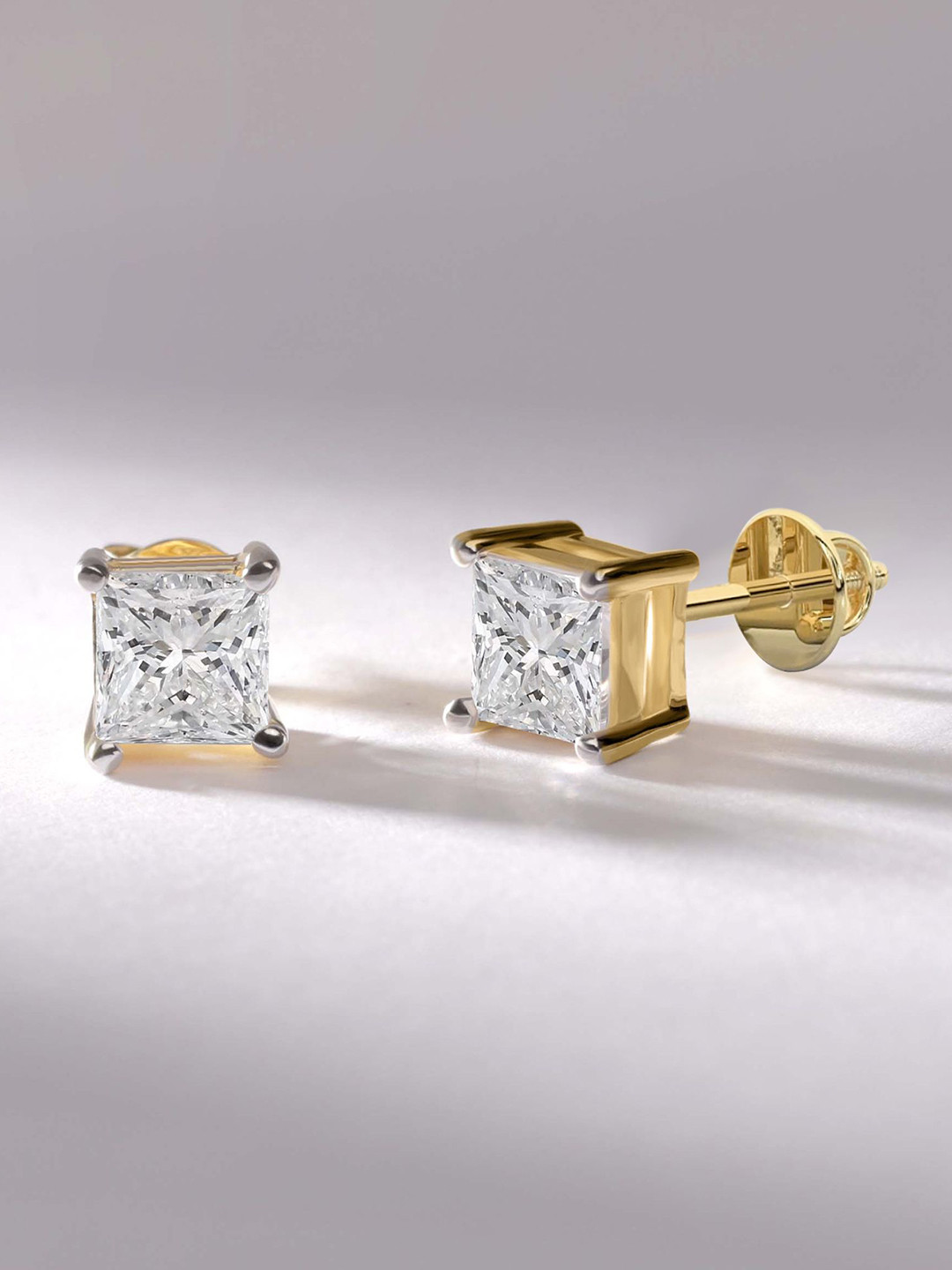 Sparkles Women 14Kt Gold Princess Solitaire Earrings 0.75 Carat Lab Grown Diamond- 1.39 g