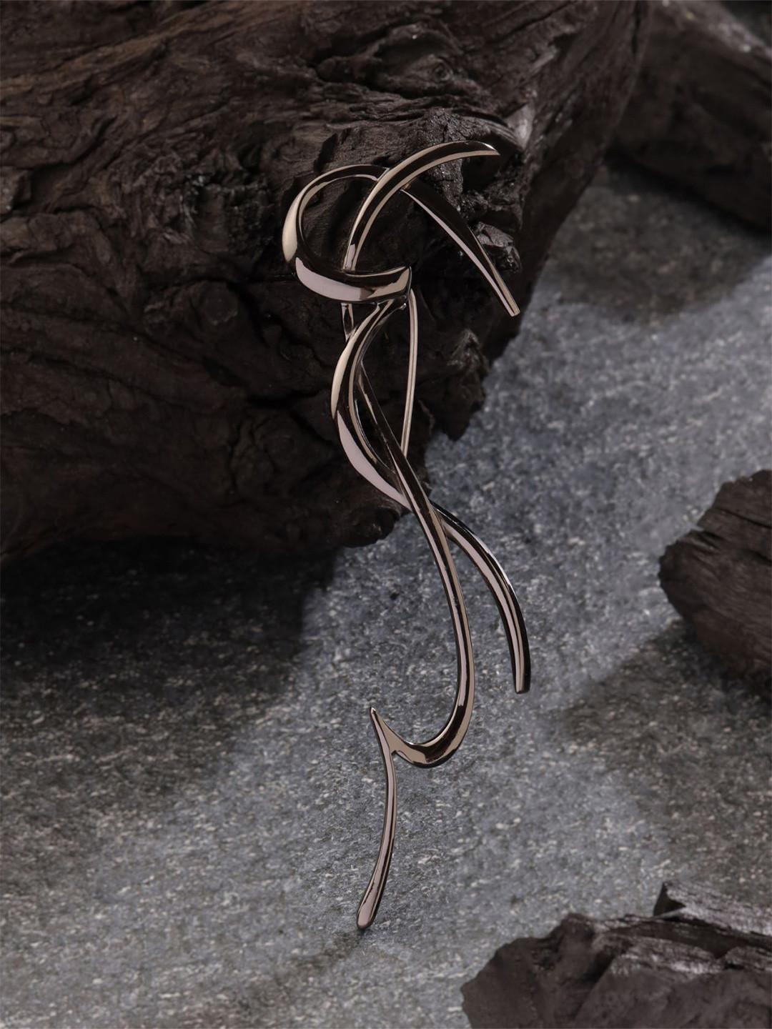 COSA NOSTRAA Grey Plated Noir Abstract Brass Brooch