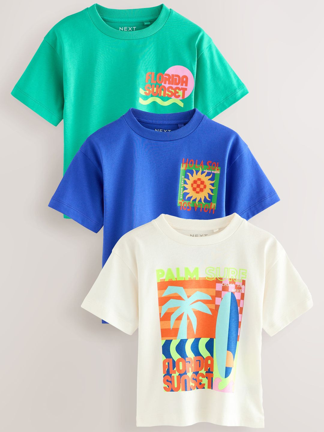 NEXT Boys Set of 3 Graphic Printed Pure Cotton T-shirt