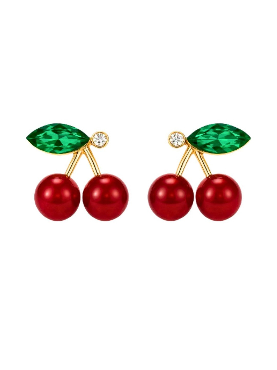 DressBerry Red Gold-Plated Mini Cherry Stone Earrings