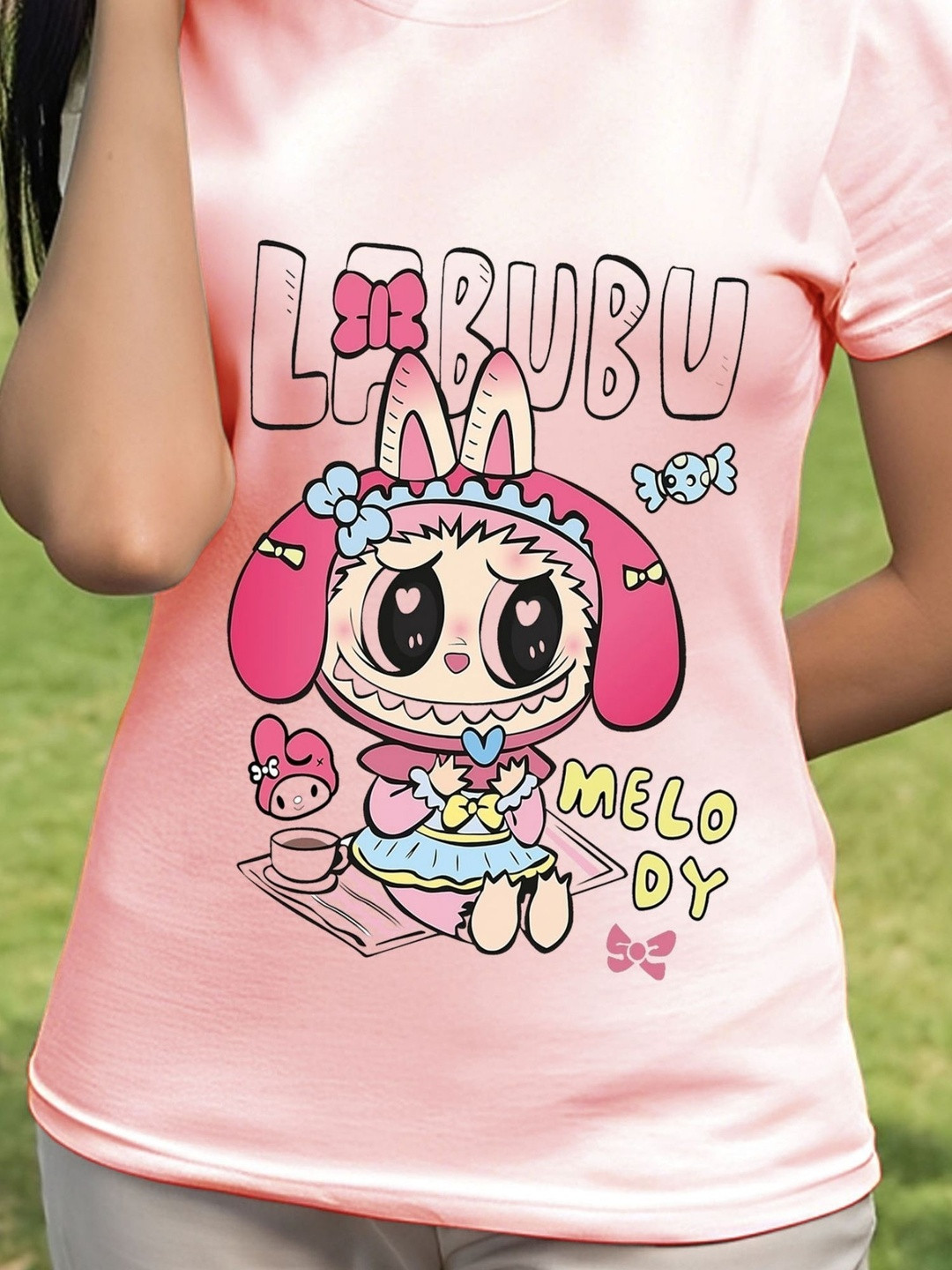 Kushi Flyer Women Labubu Printed Regular T-shirt