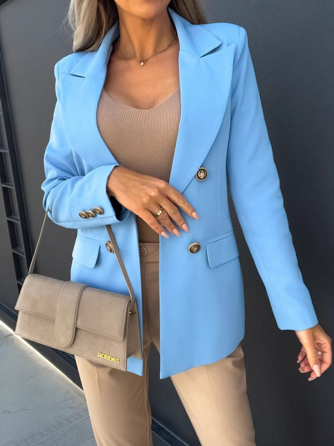 DressBerry Women Blue Peaked Lapel Regular Fit Blazer