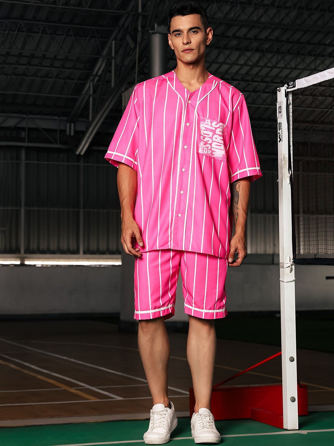 House of Koala Striped Relaxed Fit Baseball Shirt & Shorts Co-Ord Set