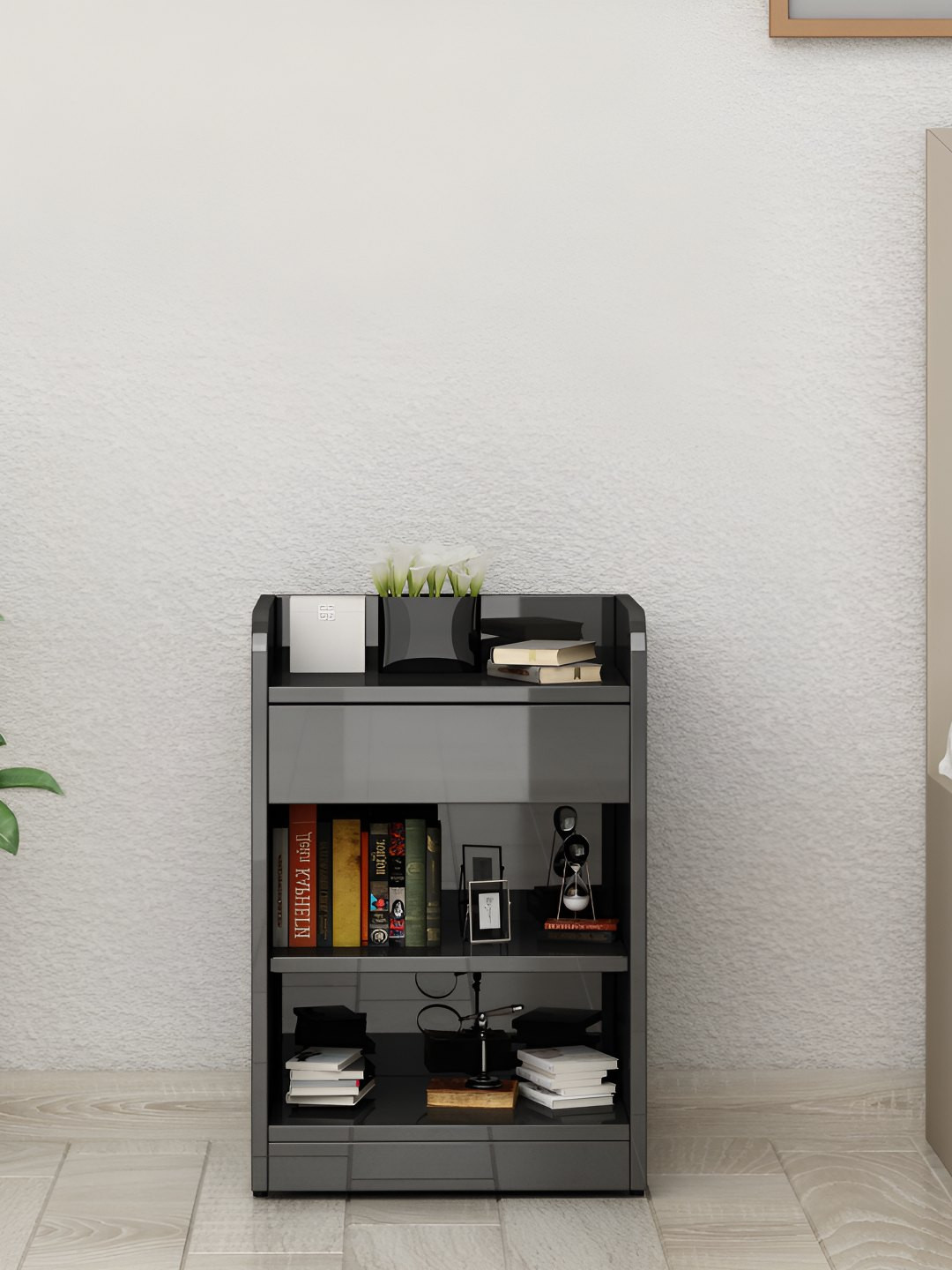 Crystal Furnitech Grey Rectangle Bedside Table