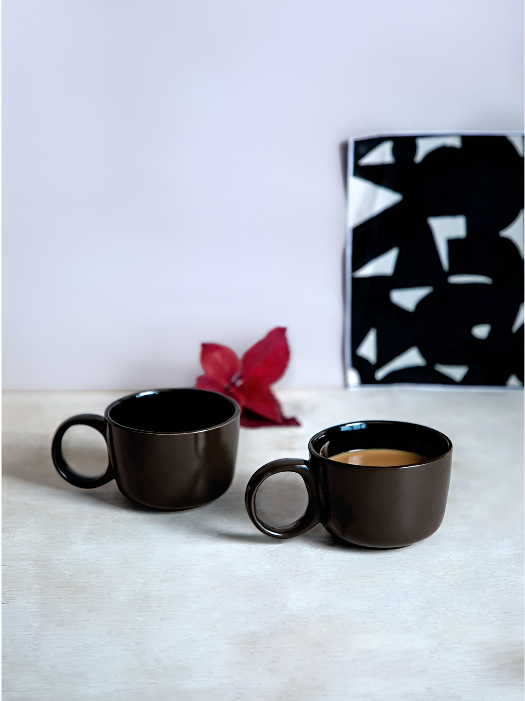 FREEDOM TREE Colaba Black 2Pcs Ceramic Glossy Dishwasher And Microwave Safe Cups-150ml