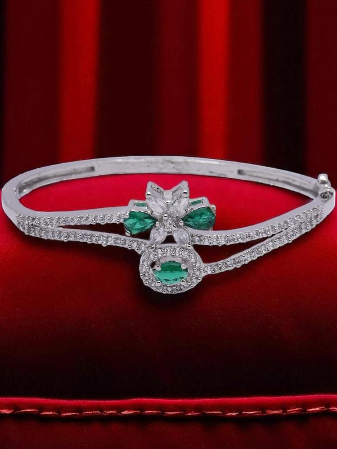 ANIKAS CREATION Women Wavy Design Brass Silver-Plated Bangle-Style Bracelet