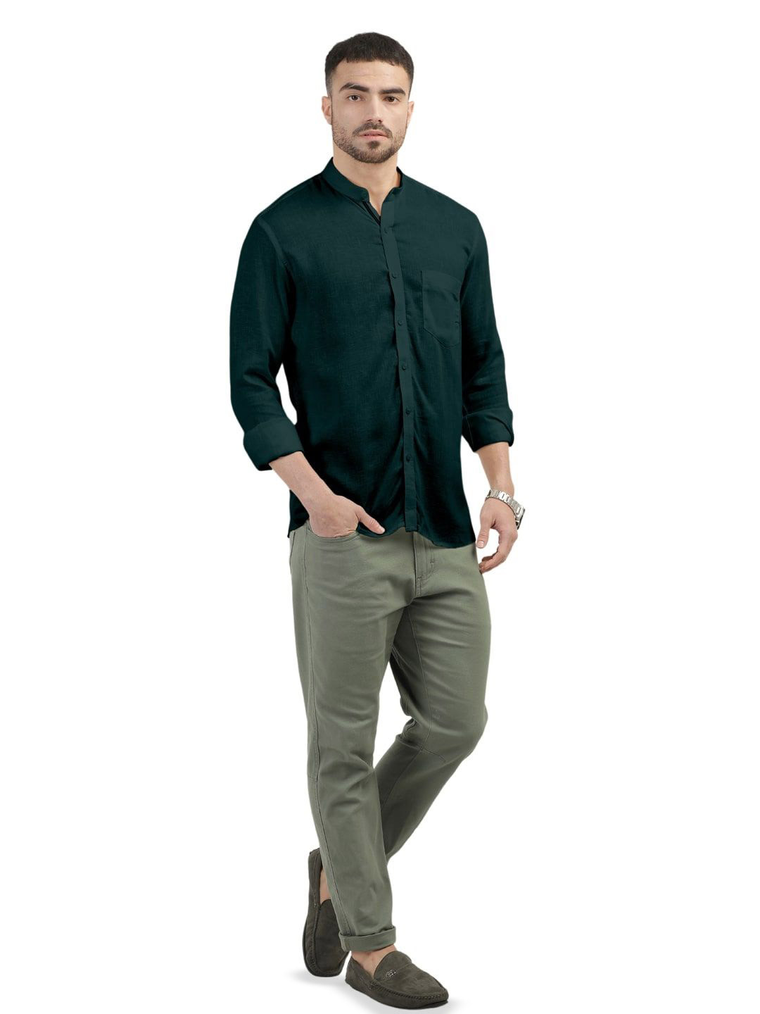 OTTO Men India Slim Fit Solid Band Collar Casual Shirt