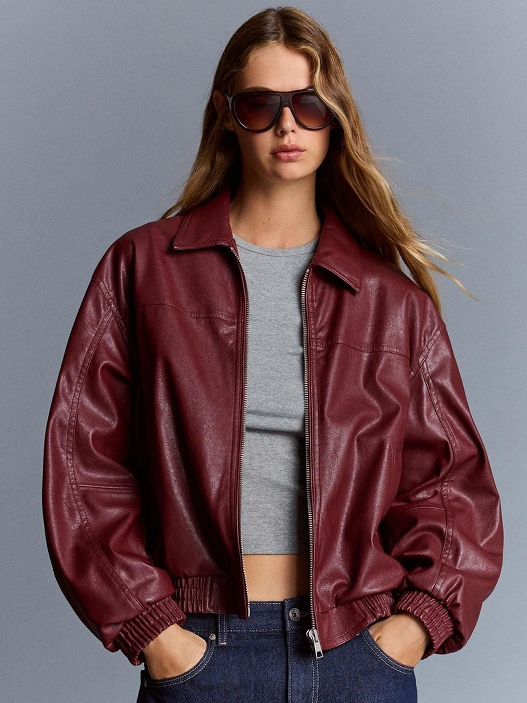 Bershka Leather Effect Jacket With Pockets
