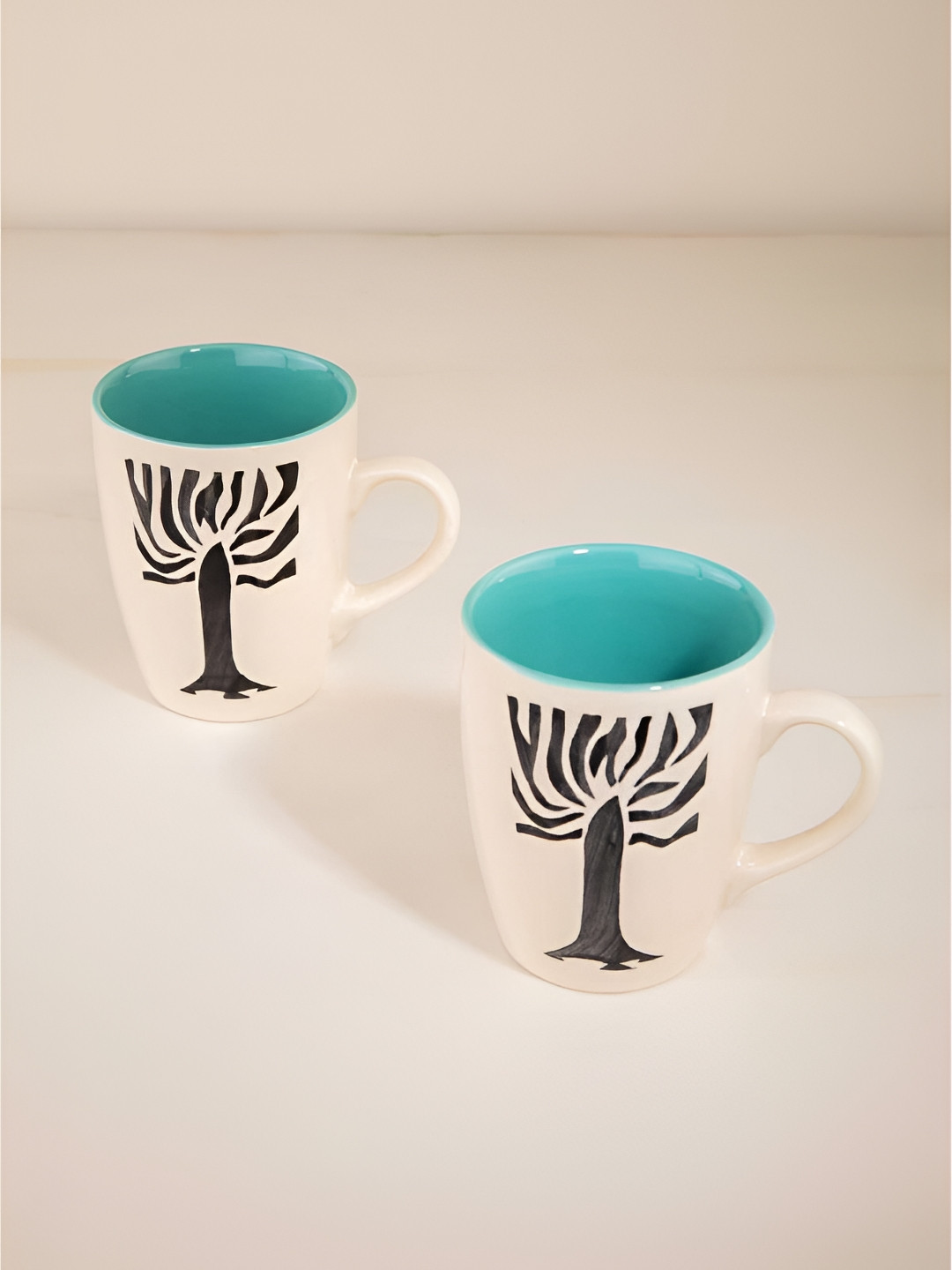 FREEDOM TREE Freedom Tree 2Pcs Sea Green Hand Painted Solid Ceramic Glossy Mugs-350ml Each