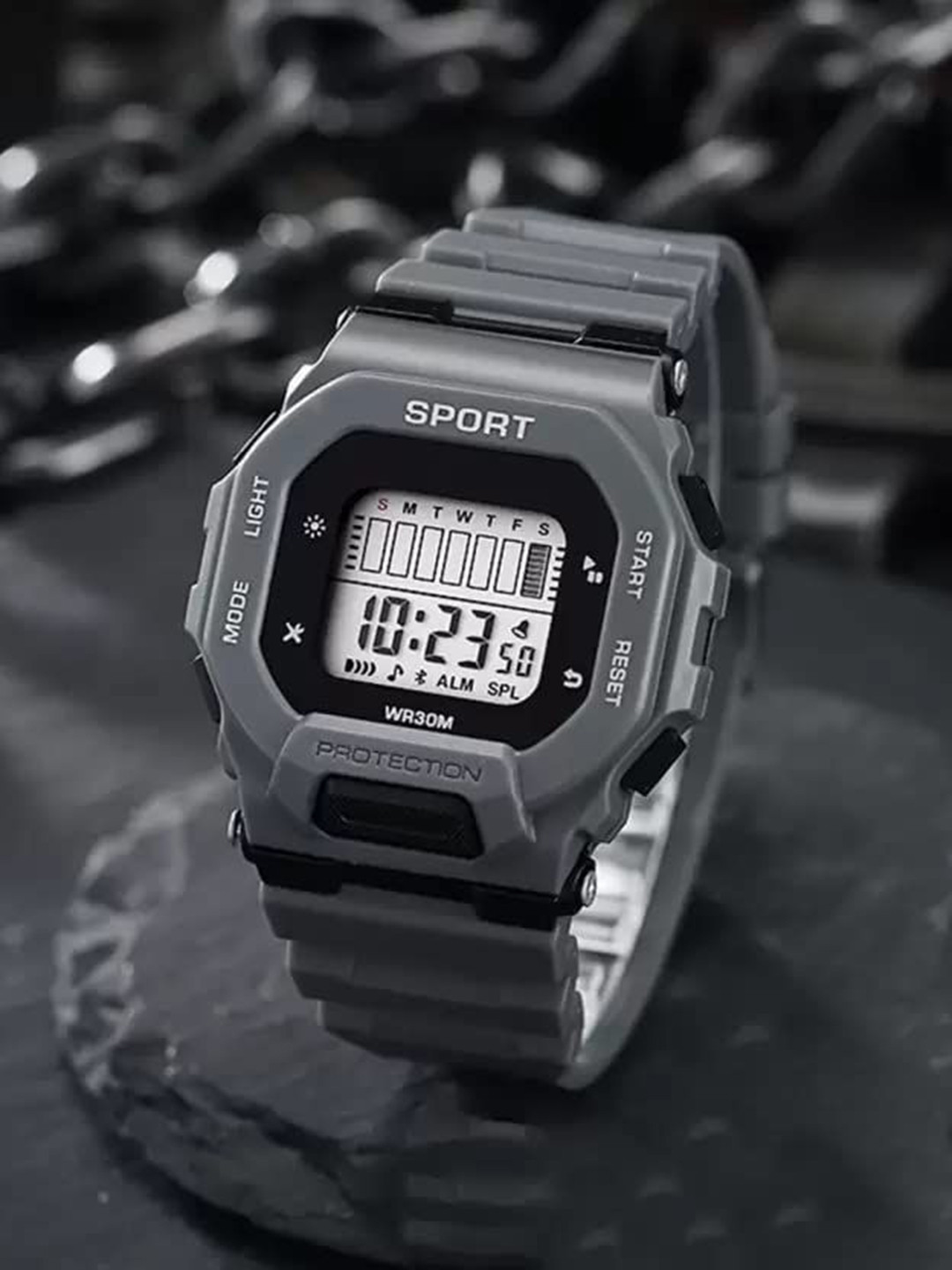 Blutech Men Rectangular Dial & Bracelet Style Straps Digital Watch DashGrey2