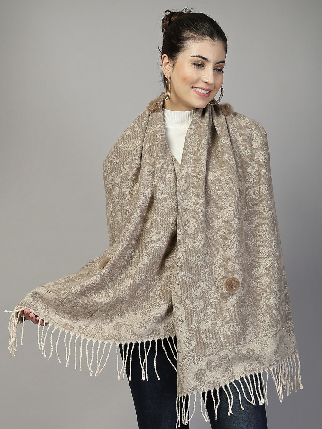 Mafadeny Women Printed Stole with Fringes Edges