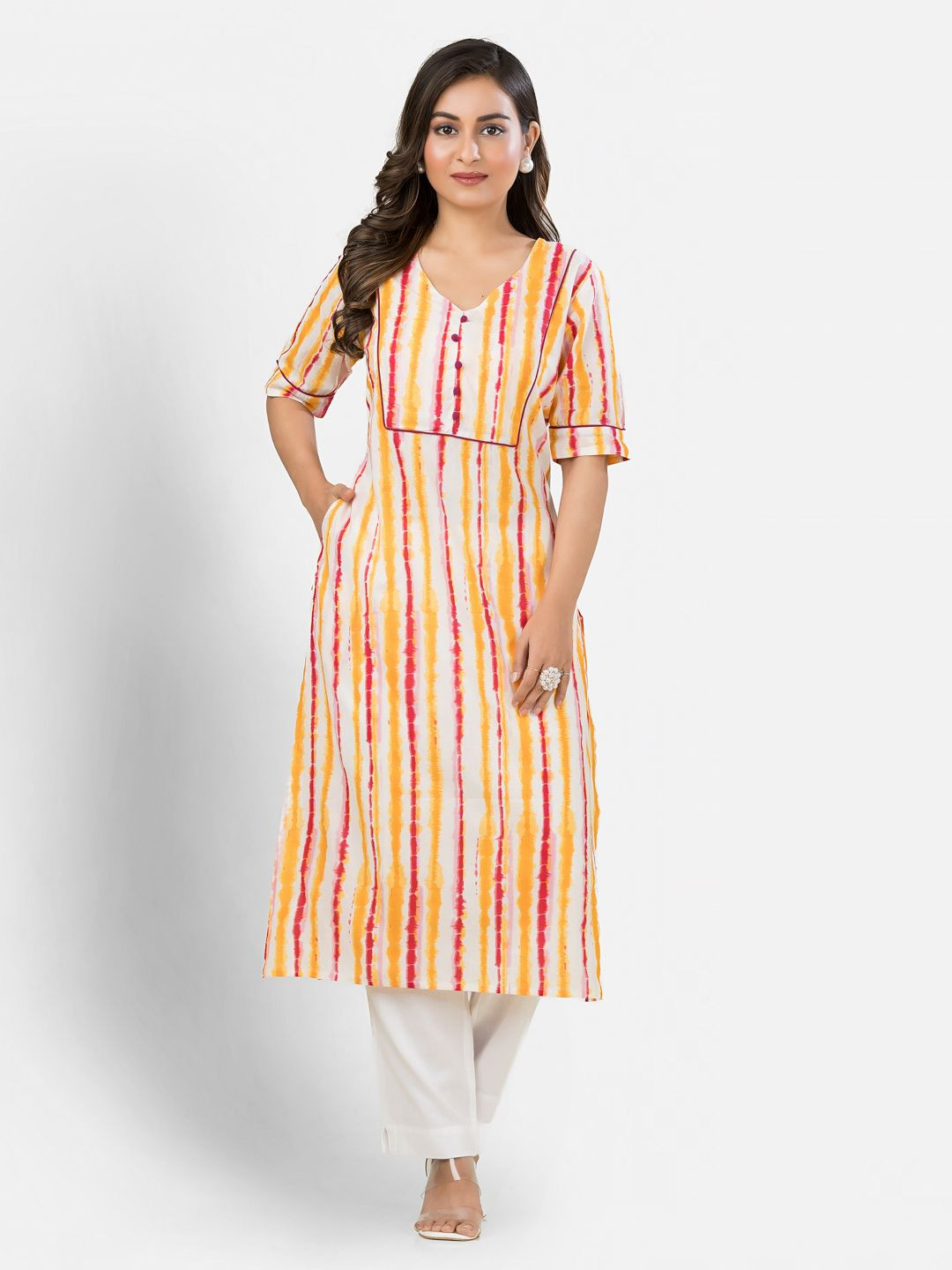 Crazy Needle Tie-Dye Printed Cotton Patchwork A-Line Kurta