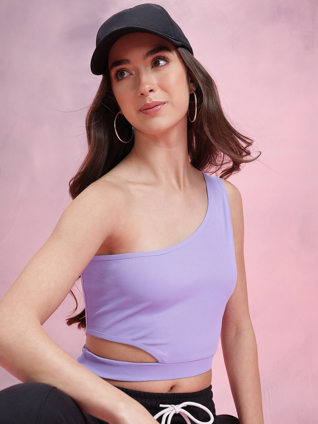 DressBerry One-Shoulder Cut-Out Ribbed Crop Top