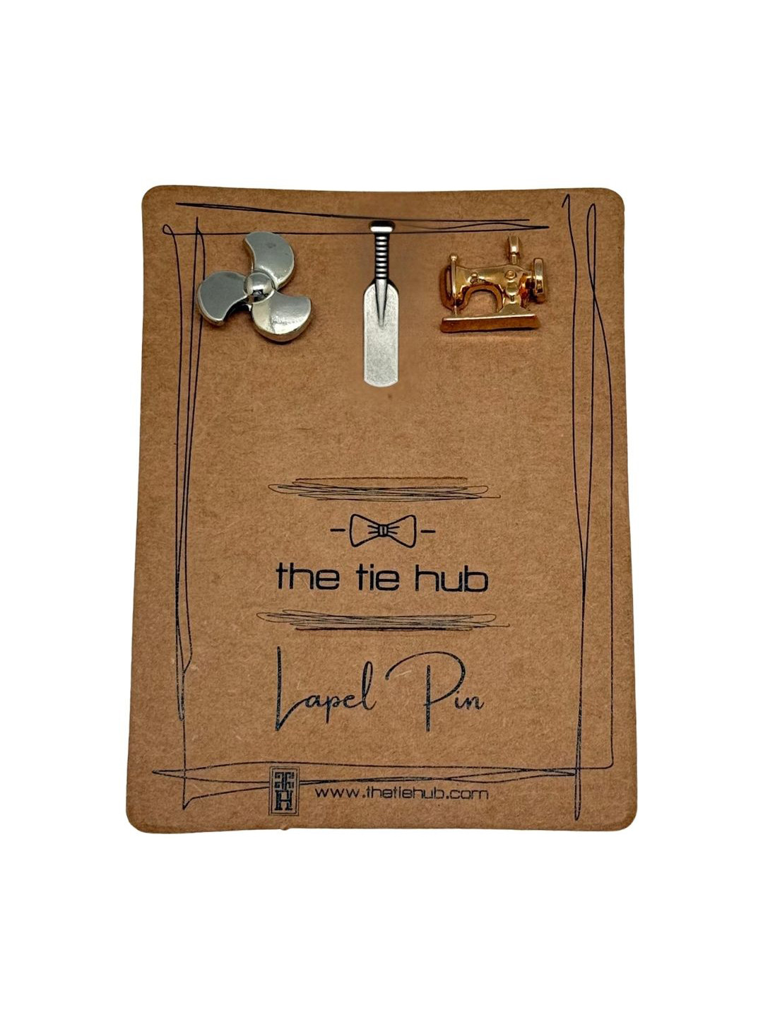 The Tie Hub Men Set Of 3 Cricket Bat & Sewing Machine Minimal Brooches