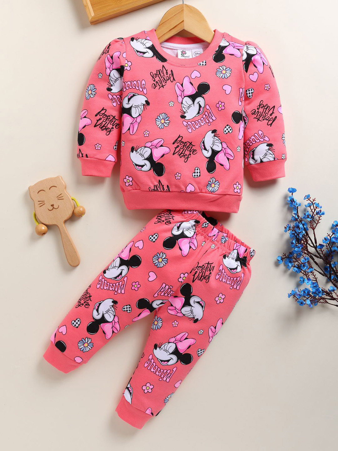 Annie Girls Minnie Mouse Printed Long Sleeves Pure Cotton Sweatshirt With Joggers