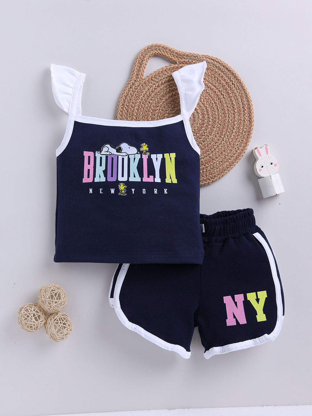 YK X Tinyo Girls Printed Pure Cotton Top with Shorts