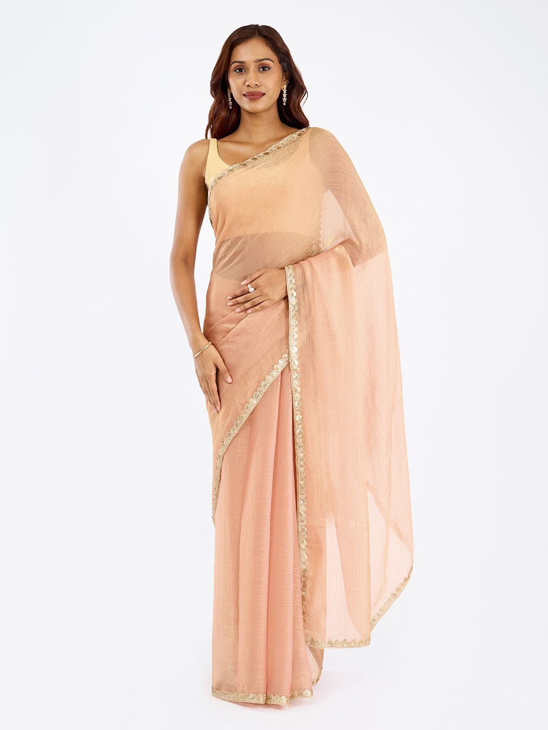 TEEJH Teejh Pragnya Pastel pink Shimmer Chiffon Saree