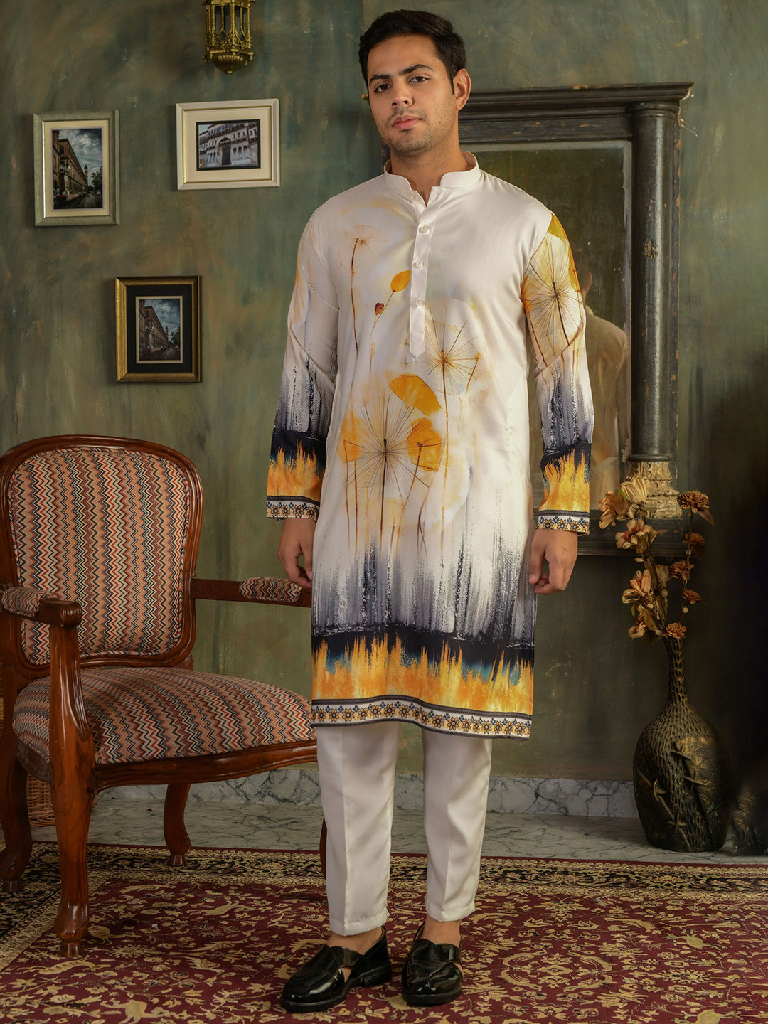 LEMONX Men Floral Printed Regular Kurta with Pyjamas