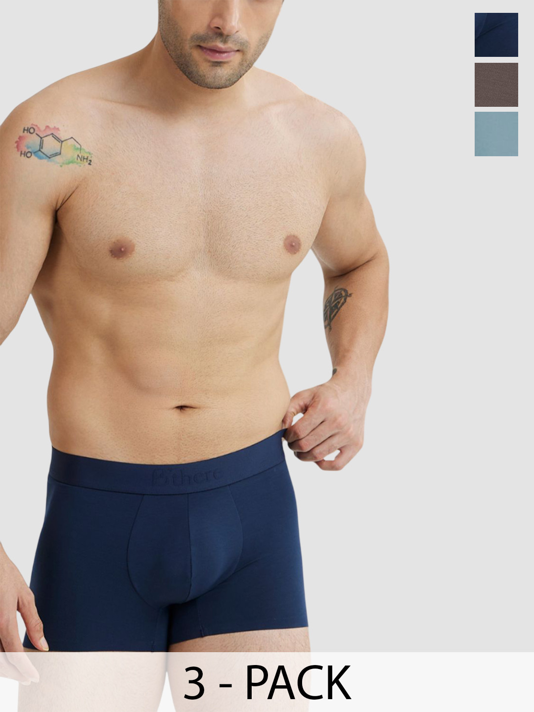 B'there Pack Of 3 Mid-Rise Seamless Trunks U001_SPB_CLB_SPG