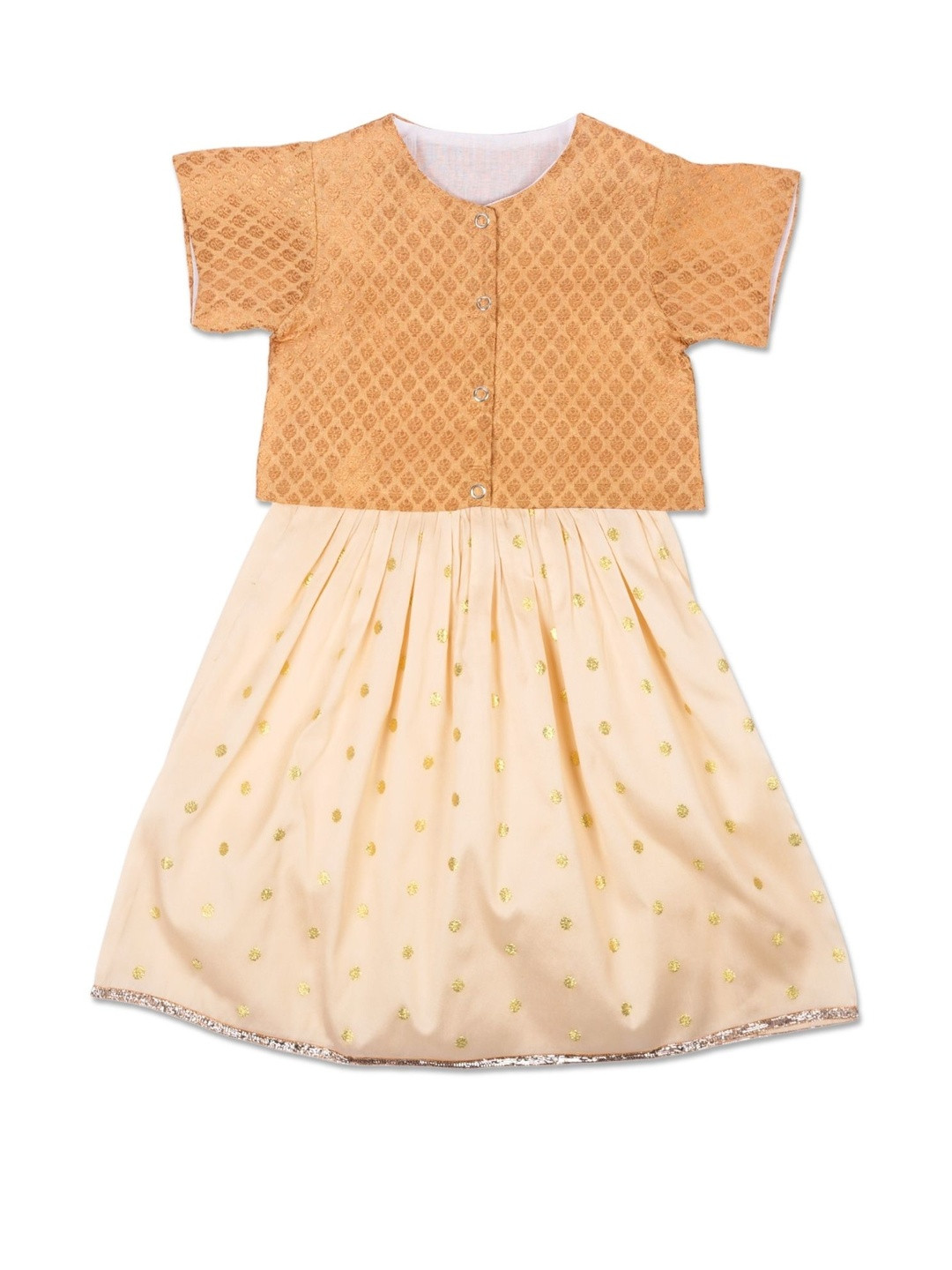 Sangria Girls Off White & Golden Woven Design Ready to Wear Silk Lehenga & Blouse Set