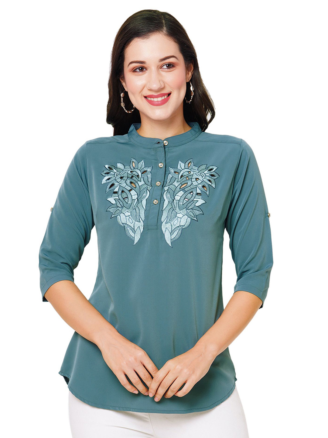 G0-4 IT Embroidered Band Collar Top