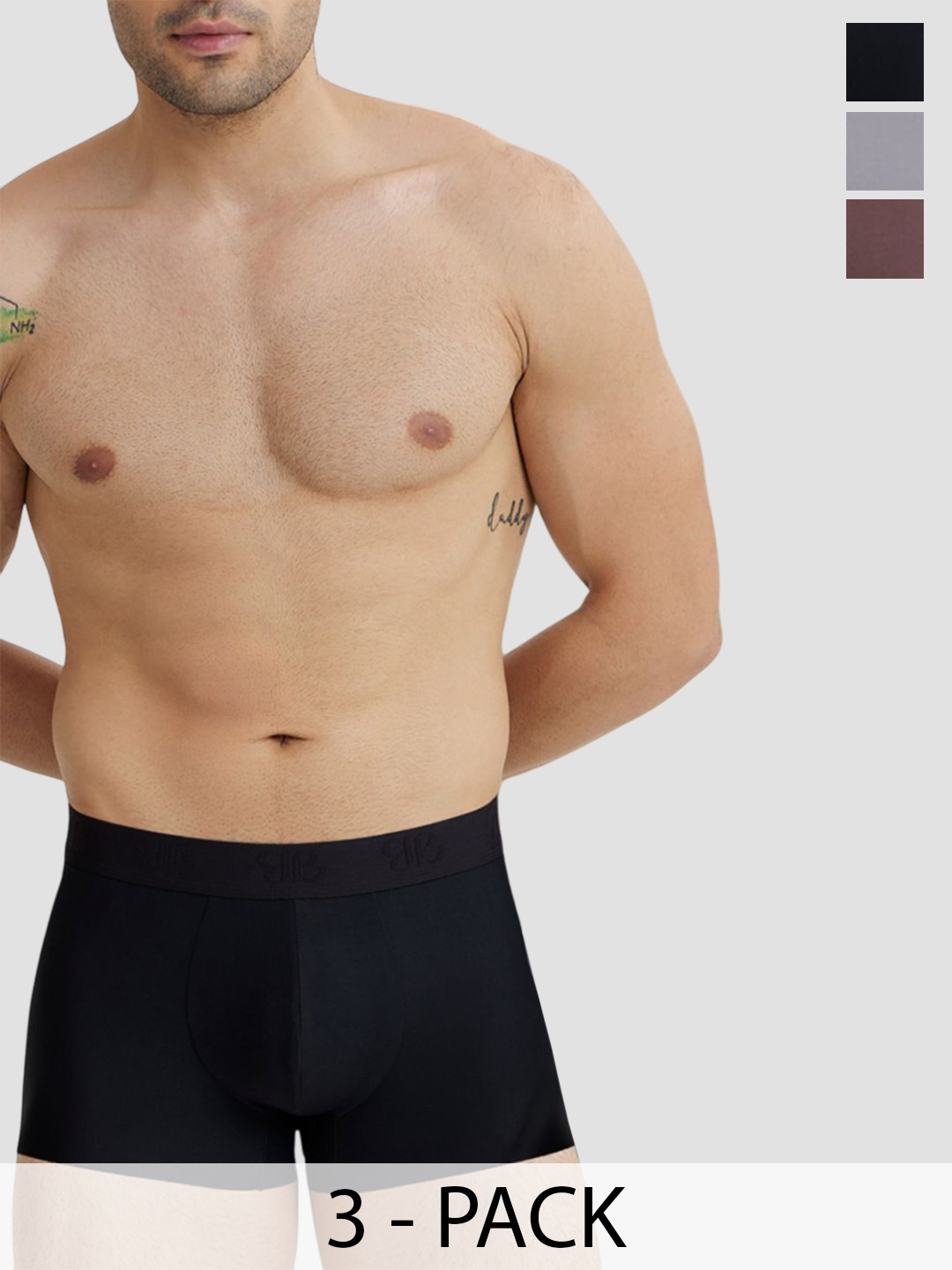 B'there Pack Of 3 Mid-Rise Seamless Trunks U005_CBK_DLC_DBY