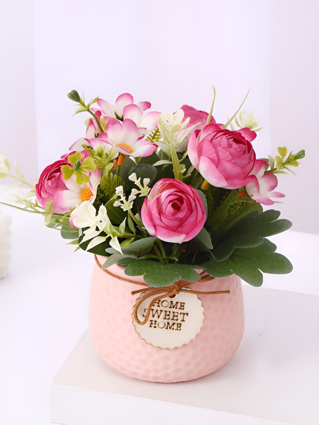 TIED RIBBONS Pink Rose Artificial Flower With Pot